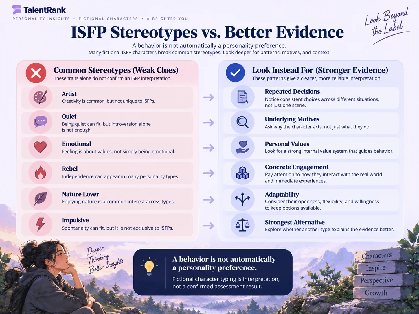 Comparison of ISFP character stereotypes with more useful personality evidence