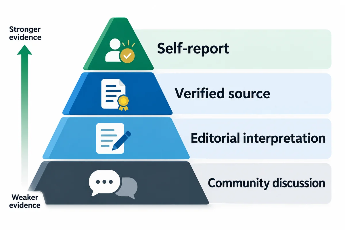 Celebrity MBTI claims are strongest when supported by a direct, dated self-report. Four-level evidence hierarchy for celebrity personality claims