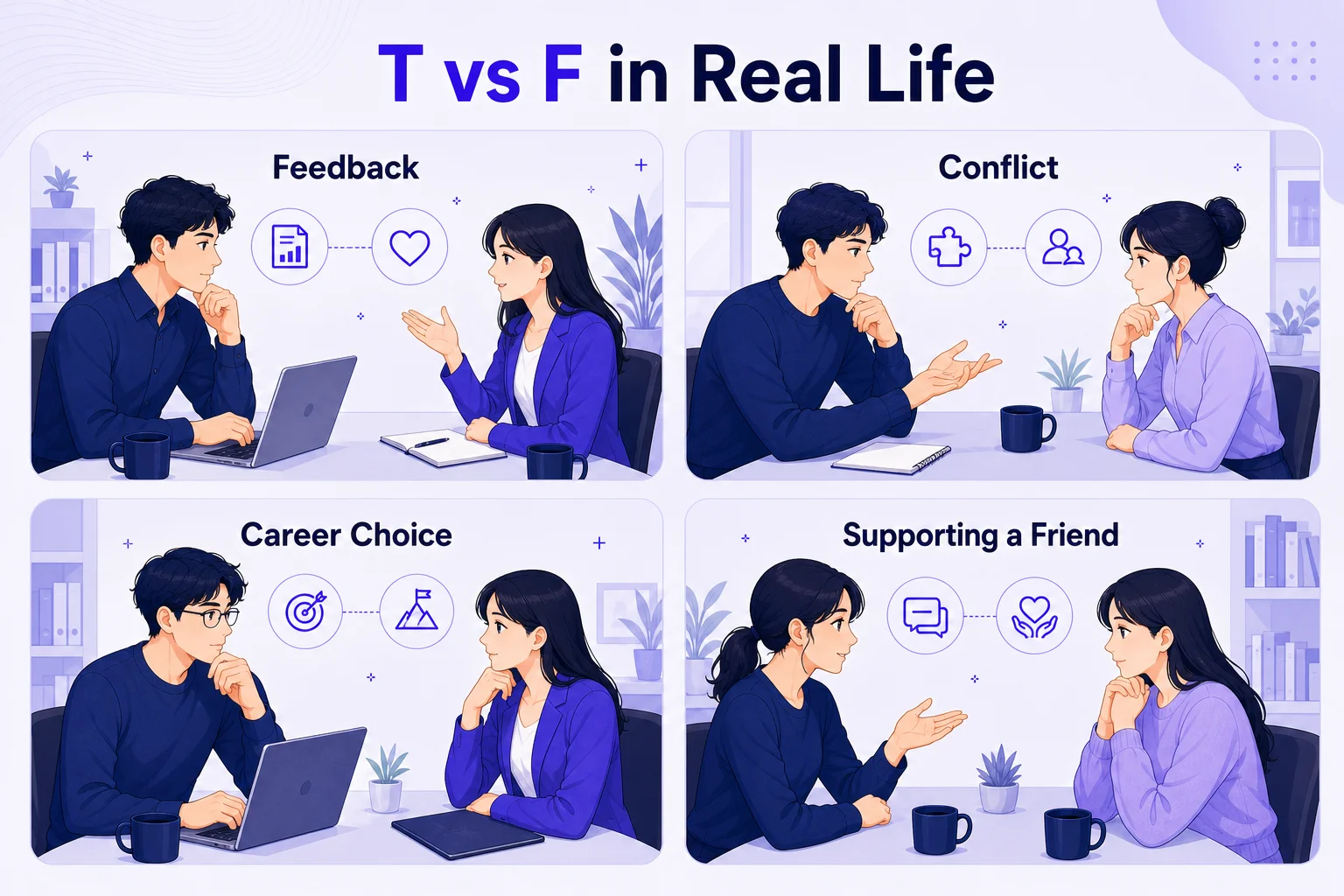 T vs F MBTI examples at work and in relationships